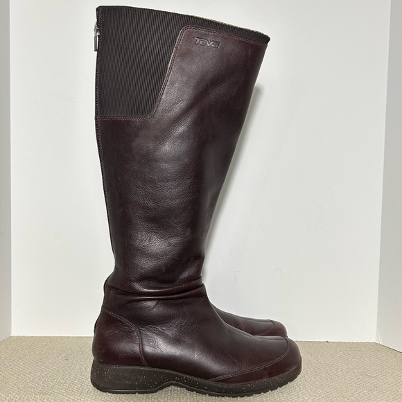 Teva Afton Womens Brown Leather w/Back Zip Tall Waterproof Riding Boots SZ US 10 - Picture 1 of 11